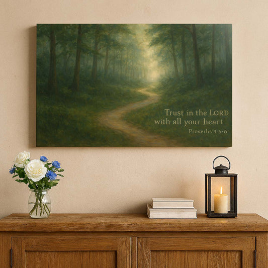 Forest Path Framed by 'Trust in the LORD' Proverbs 3:5-6, Wall Art Canvas