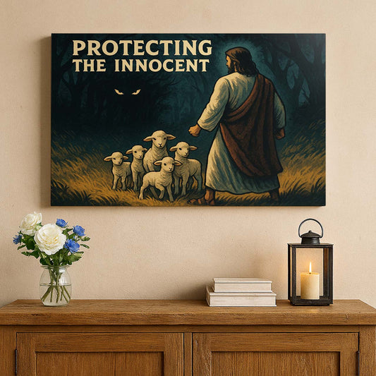 Jesus Protecting the Lambs in the Dark, Wall Art Canvas