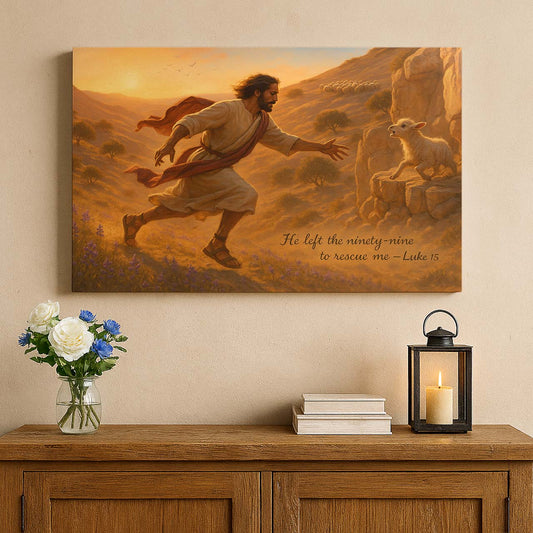Jesus Sprinting to Rescue the Lost Lamb, Wall Art Canvas