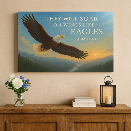 'They Will Soar on Wings Like Eagles' Isaiah 40:31 Over Mountain Valley, Wall Art Canvas