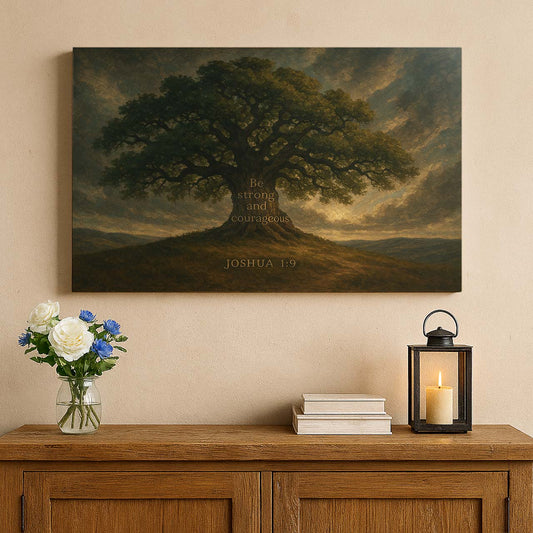 'Be Strong and Courageous' Beneath Majestic Oak, Wall Art Canvas