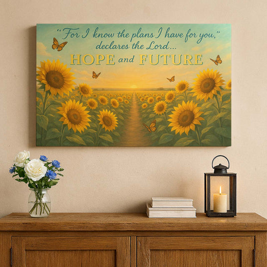 'Hope and Future' Jeremiah 29:11 Among Sunflowers, Wall Art Canvas