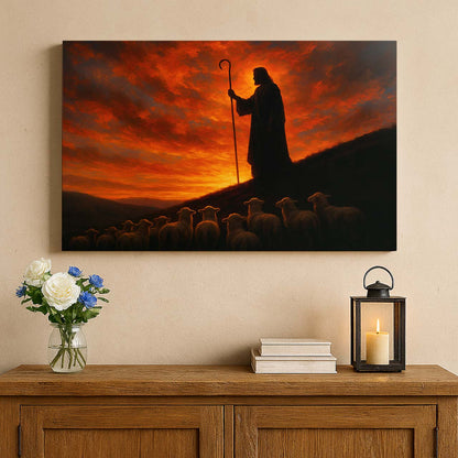 Jesus Calling the Lost Lamb in Rocky Hills, Wall Art Canvas