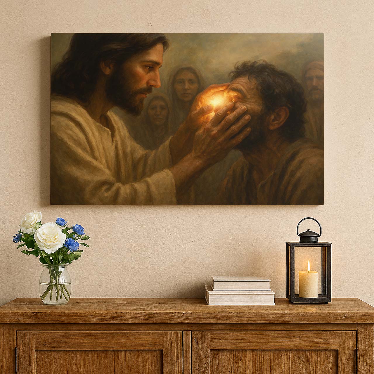 Jesus Healing Blind Man's Eyes, Wall Art Canvas