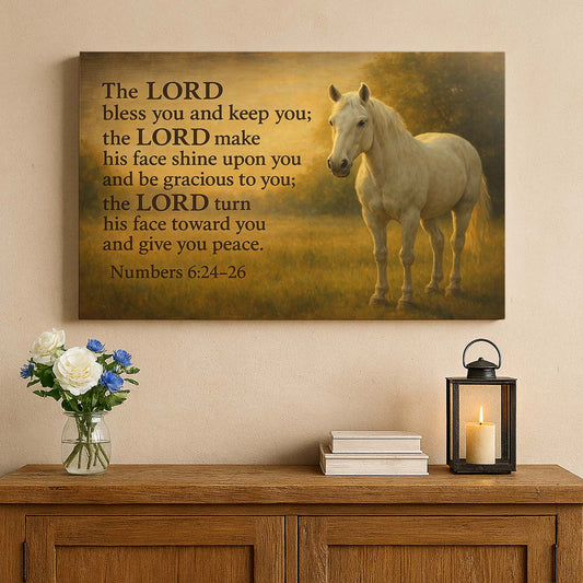 Benediction Numbers 6:24–26 Above Horse in Pasture, Wall Art Canvas