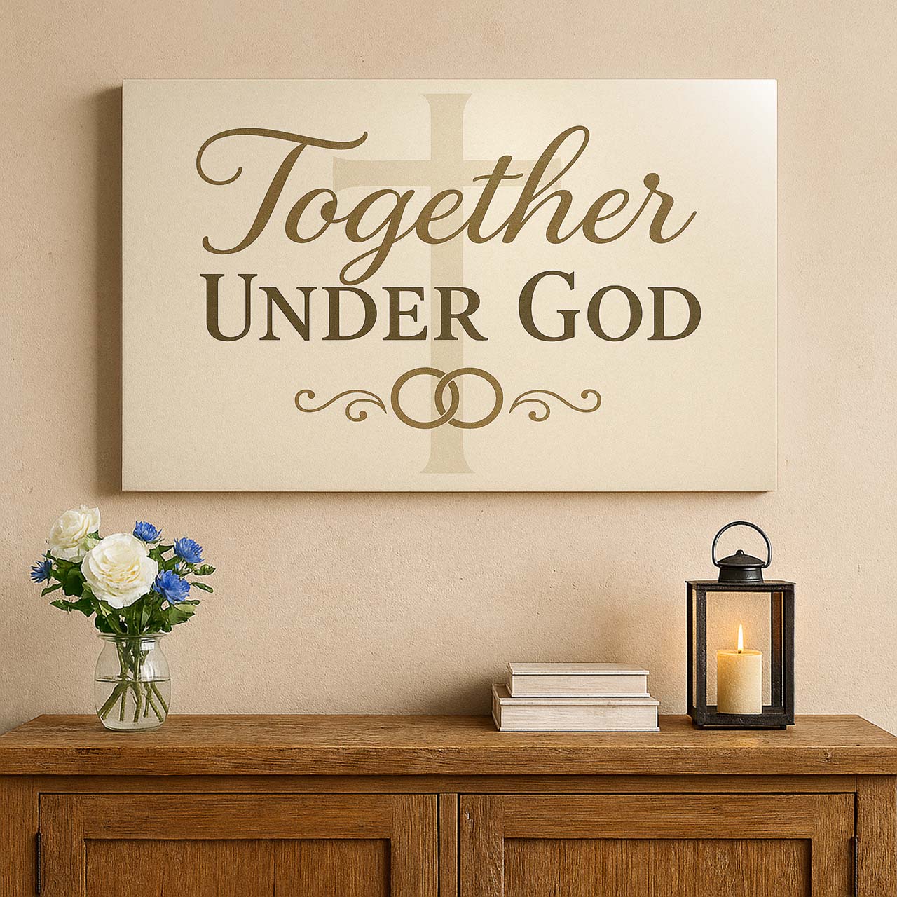 Together Under God Cross and Rings Motif, Wall Art Canvas
