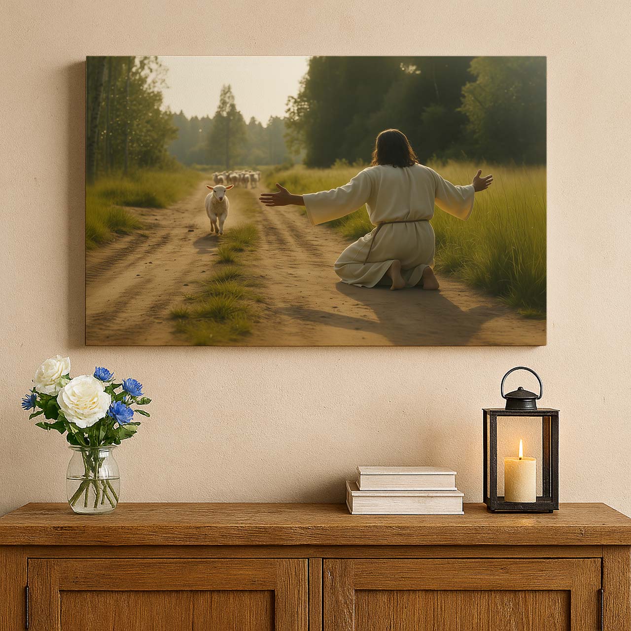 Lamb Running to Jesus, Wall Art Canvas