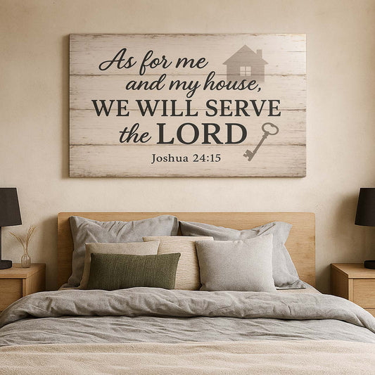 Family Blessing 'As for Me and My House We Will Serve the Lord', Wall Art Canvas