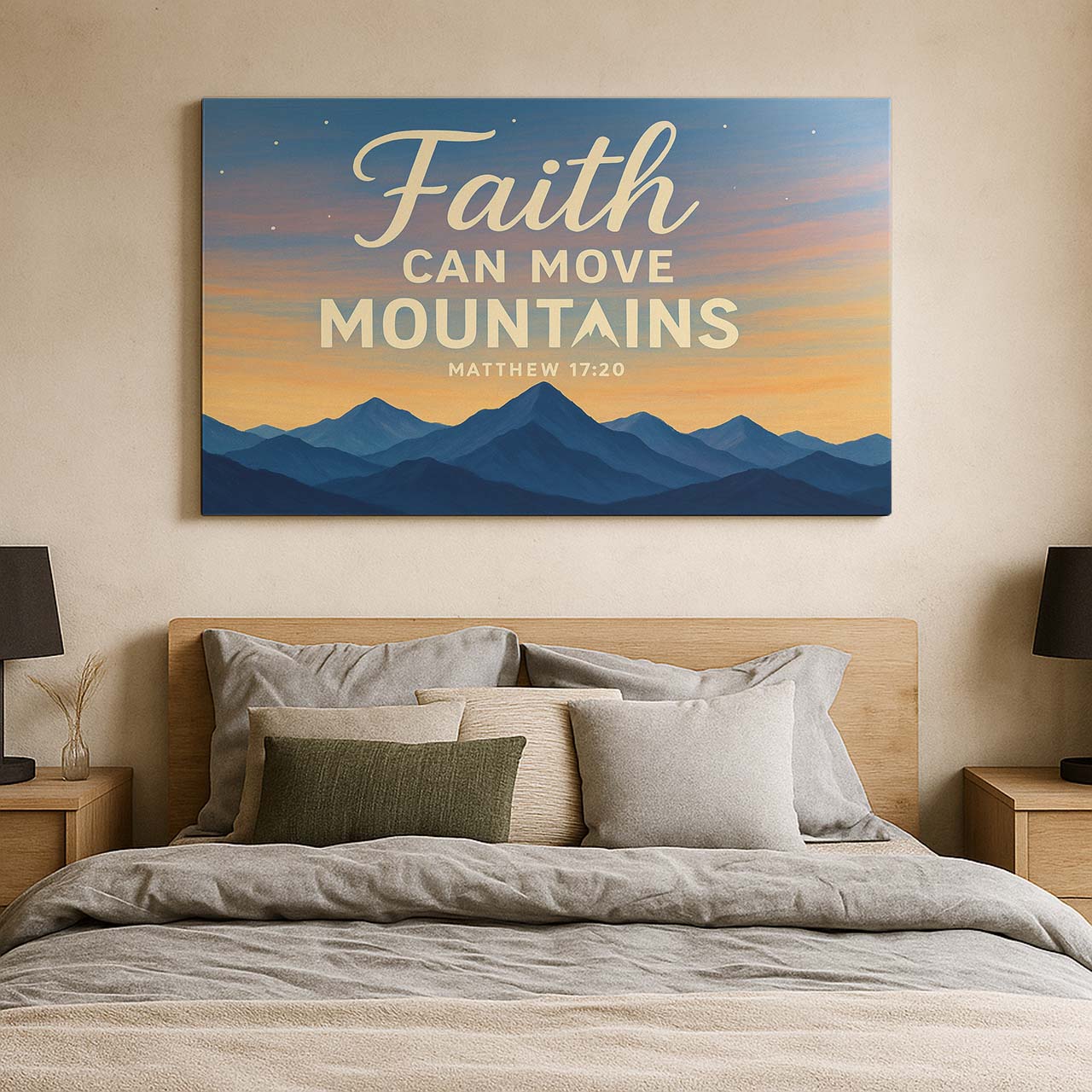 Mountain Silhouettes with ‘Faith Can Move Mountains’, Wall Art Canvas