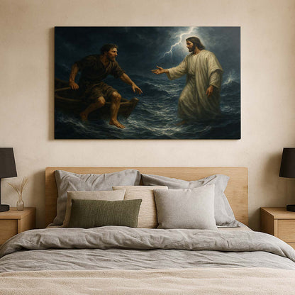 Jesus Reaching Out to Peter on the Stormy Sea, Wall Art Canvas
