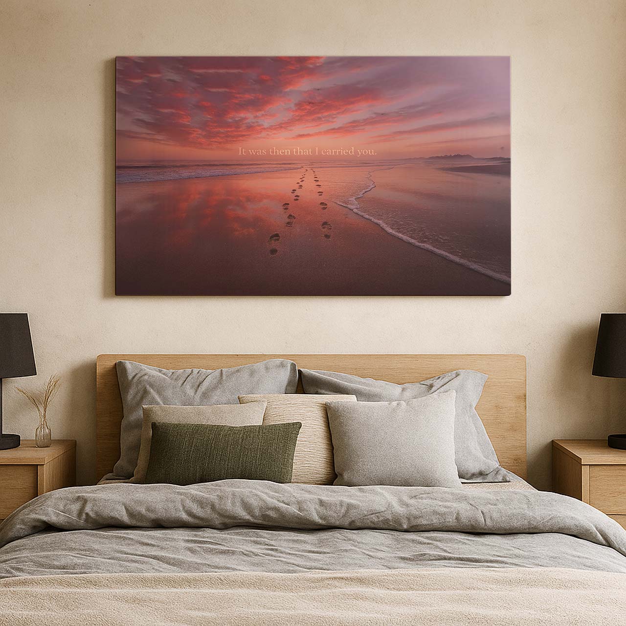Footprints Along the Shore at Sunset, Wall Art Canvas