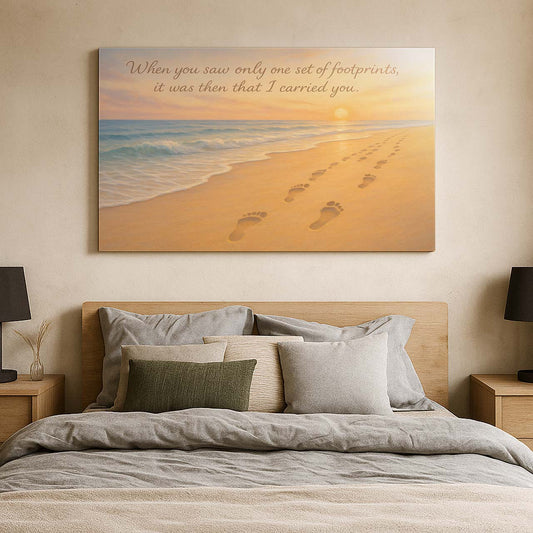 Beach Footprints with ‘When You Saw Only One Set of Footprints’, Wall Art Canvas