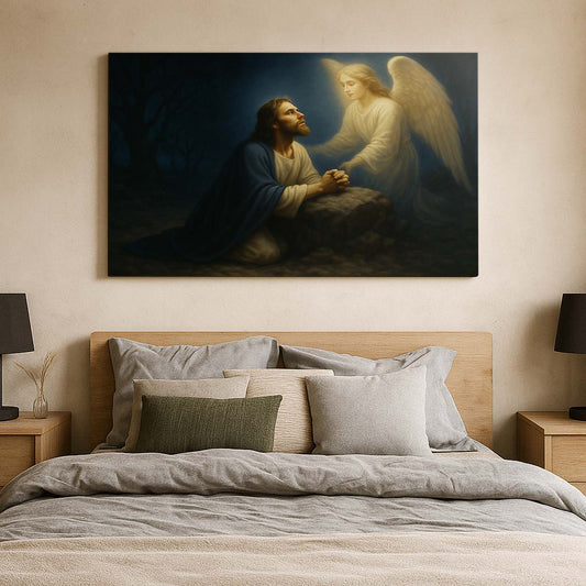 Jesus Praying with Angel in Gethsemane Garden, Wall Art Canvas