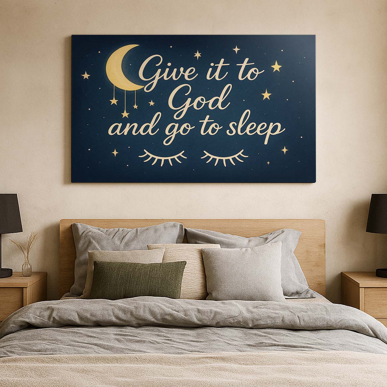 Moon and Stars ‘Give It to God and Go to Sleep’, Wall Art Canvas