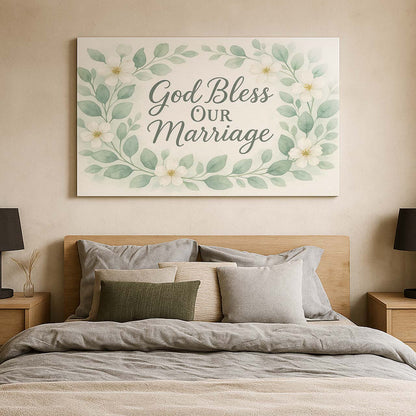 Watercolor Floral Wreath ‘God Bless Our Marriage’, Wall Art Canvas