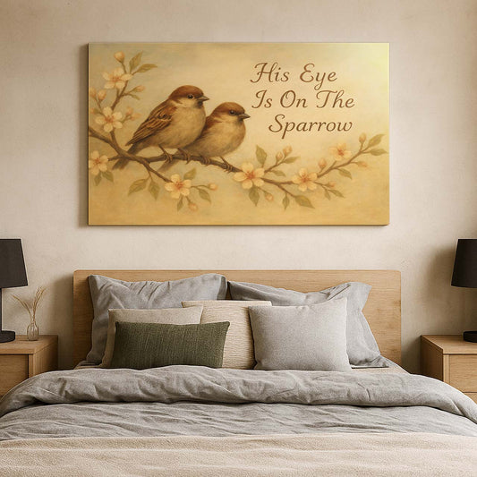 His Eye Is On The Sparrow with Scripture, Wall Art Canvas