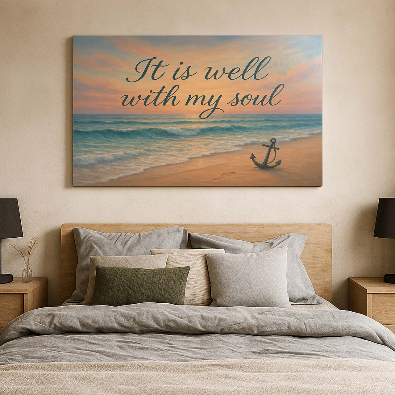 Jesus with Anchor on the Shore ‘It Is Well’, Wall Art Canvas
