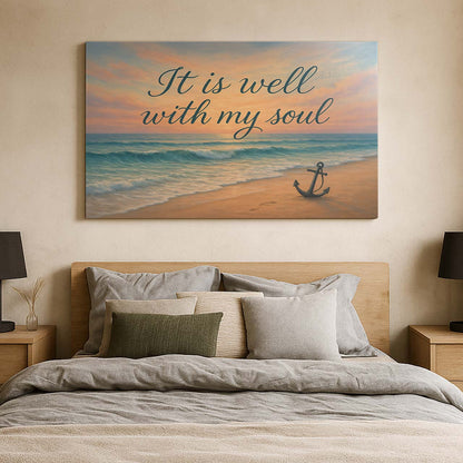 Jesus with Anchor on the Shore ‘It Is Well’, Wall Art Canvas