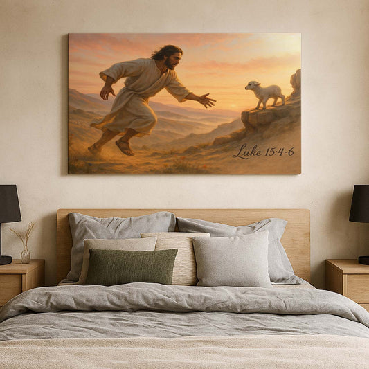 Jesus Chasing the Lost Lamb at Dawn, Wall Art Canvas