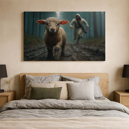 Jesus Rescuing the Lamb in the Forest, Wall Art Canvas