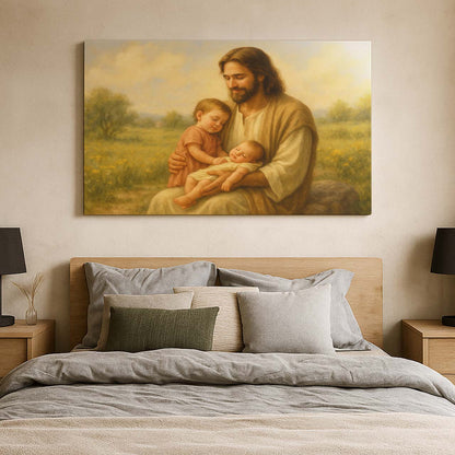 Jesus Embracing Little Children, Wall Art Canvas