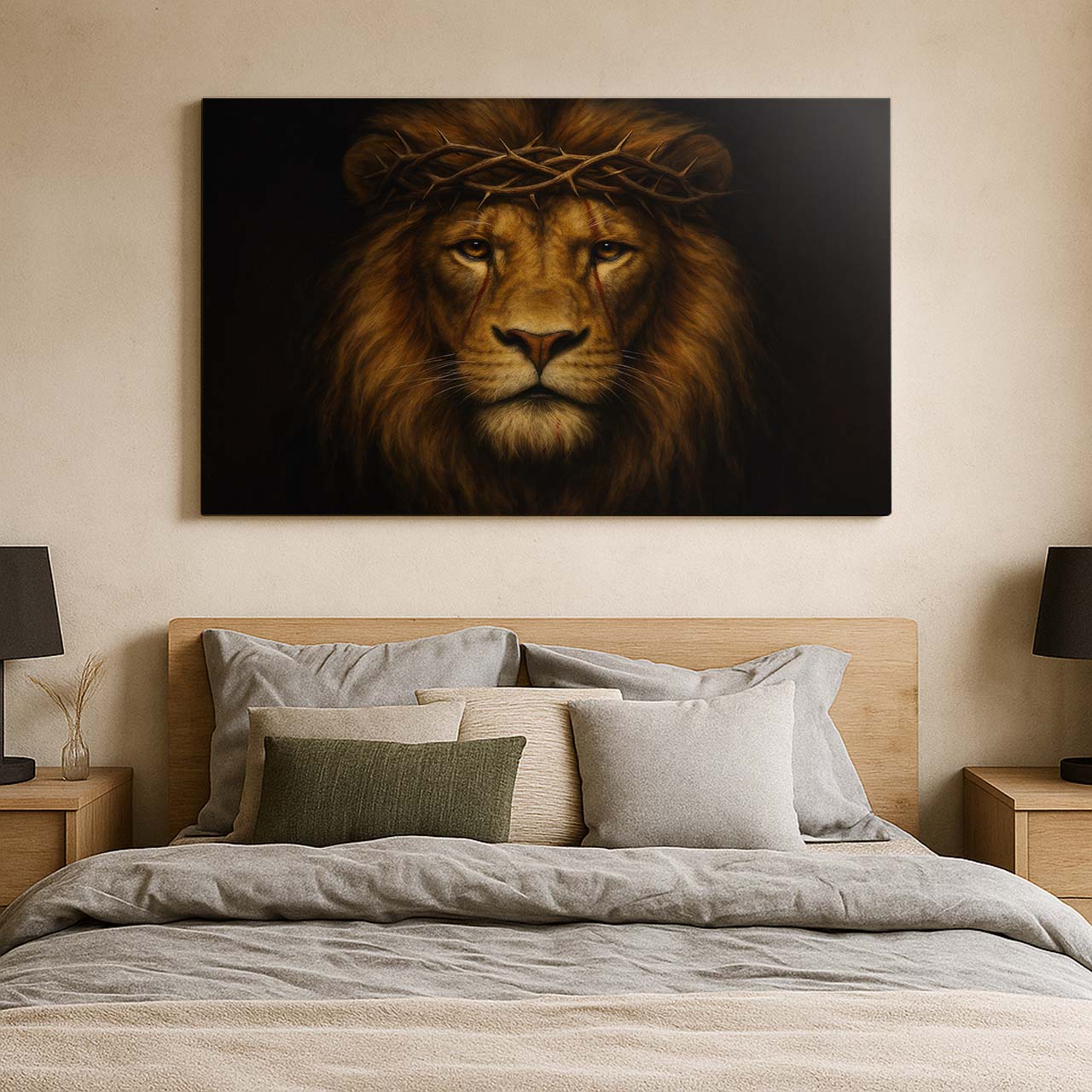 Lion of Judah Wearing Crown of Thorns, Wall Art Canvas