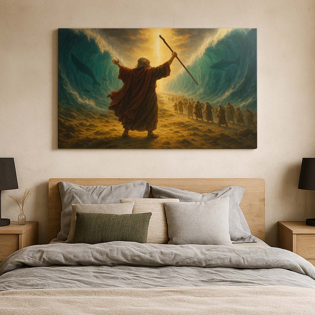 Moses Parting the Red Sea Under Divine Light, Wall Art Canvas