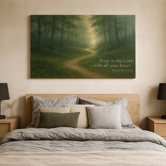 Forest Path Framed by 'Trust in the LORD' Proverbs 3:5-6, Wall Art Canvas