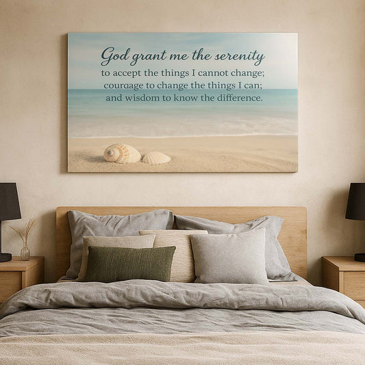 Serenity Prayer on Tranquil Beach, Wall Art Canvas