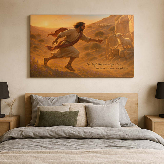 Jesus Sprinting to Rescue the Lost Lamb, Wall Art Canvas