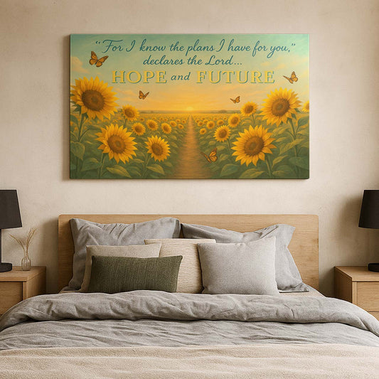 'Hope and Future' Jeremiah 29:11 Among Sunflowers, Wall Art Canvas