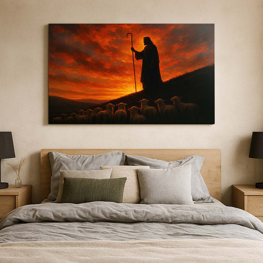 Jesus Calling the Lost Lamb in Rocky Hills, Wall Art Canvas