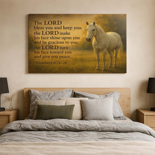 Benediction Numbers 6:24–26 Above Horse in Pasture, Wall Art Canvas