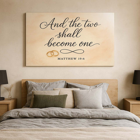 And the Two Shall Become One Matthew 19:6 Wedding Rings Symbol, Wall Art Canvas