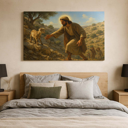 Jesus Rescuing a Goat on a Hillside, Wall Art Canvas
