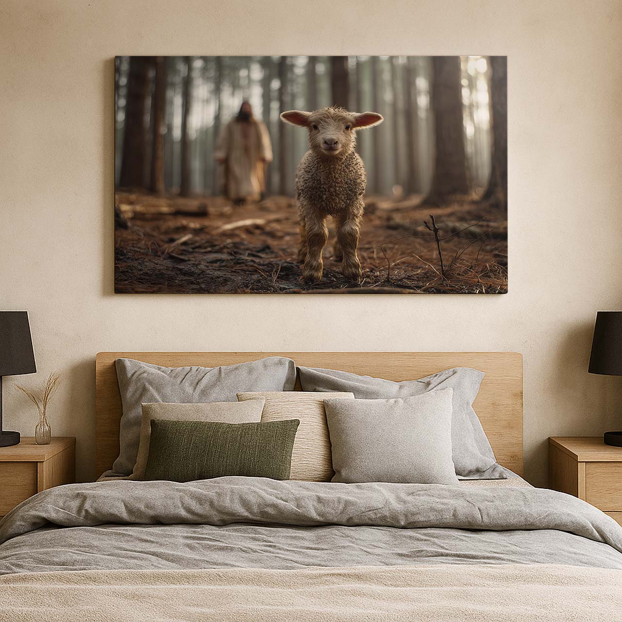 Lost Lamb Standing in the Forest – Christian Wall Art Canvas – mock-up 4
