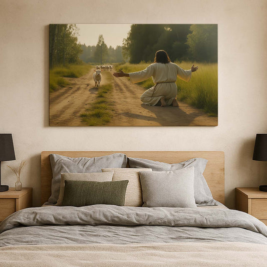 Lamb Running to Jesus, Wall Art Canvas – mock-up 3